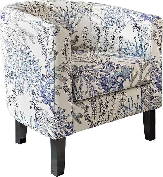 BELLEZE Living Room Chair, Linen Round Accent Barrel Chair, Club Tub Sofa Chair for Bedroom, Corner Chair with Flared Legs and Cozy Soft Padding - Highland (Blue Coral)-Ruum Studio Home