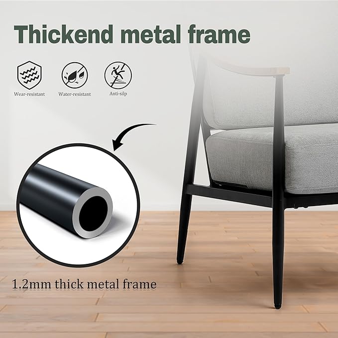 Modern Accent Chairs Set of 2 for Living Room Bedroom Mid Century Arm Chairs Upholstered Office Accent Chairs Comfy Waiting Room Chairs with Metal Frame, Grey-Ruum Studio Home