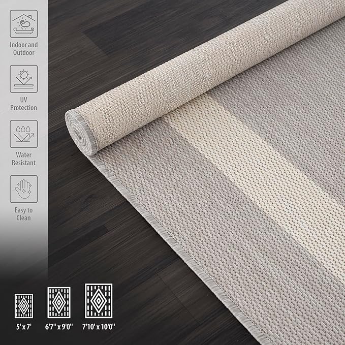 CAMILSON Outdoor Rug 6x9,Modern Outside Rugs for Patios Porches Waterproof Durable Washable Non-Shedding, Easy-to-Clean Indoor Outdoor Area Carpet (6 x 9, Bordered - Gray/White)-Ruum Studio Home