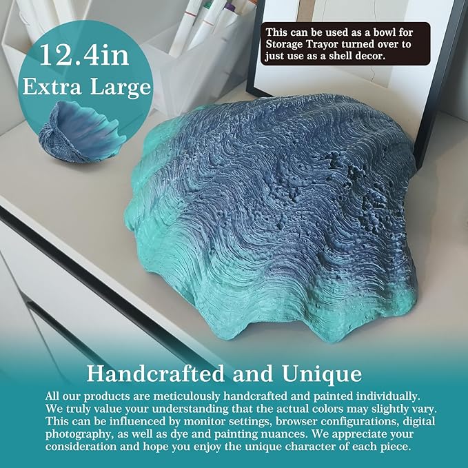 Extra Large Clam Shells Decorative Bowl-Caribbean Blue Sea Shells Decorative Storage Bowls for Coastal Beach theme house table centerpiece decorations & Nautical decor for coffee table-12.4"-1PC-Ruum Studio Home