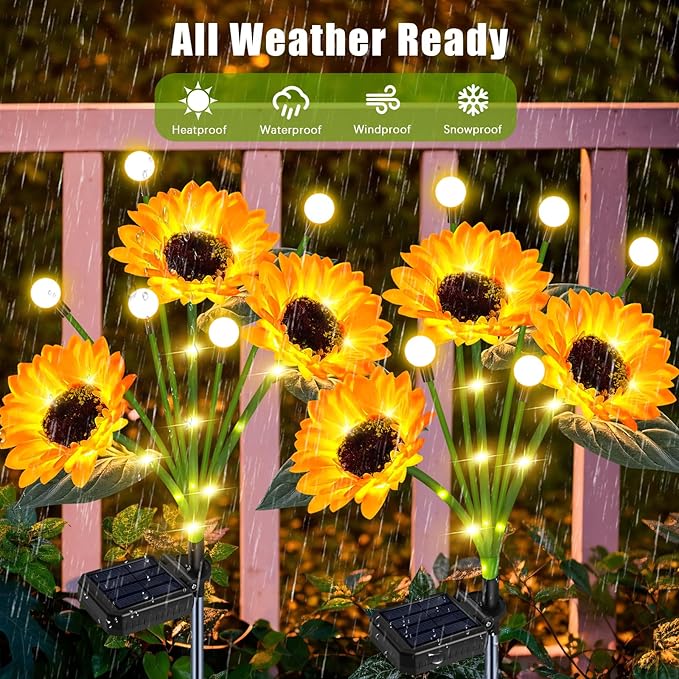 Solar Sunflower Lights Outdoor Waterproof - 6 Pack Solar Powered Sunflowers with Firefly Solar Lights for Garden Lawn Decor-Ruum Studio Home
