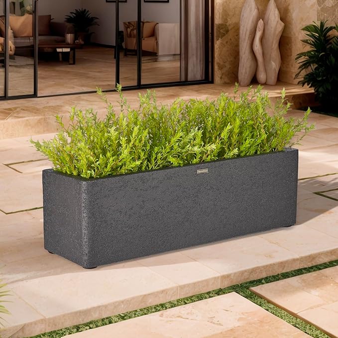 31 Inch Rectangular Concrete Planter,Durable All-Weather Use with Drainage Holes,Large Rectangular Planter for Outdoor Indoor Plants-Ruum Studio Home