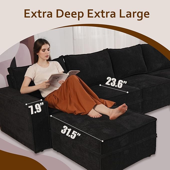 HOOOWOOO Modular Sectional Sofa Couch,Matching Free Combination Cloud Couch Corner Chair(Black Corduroy)-Ruum Studio Home