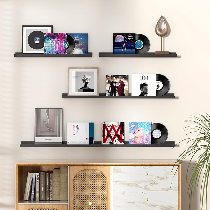 Fun Memories Picture Ledge Shelf, 36 Inch Floating Shelves Set of 2, Nursery Book Shelves for Toys Storage, Kids Bookshelf Wall Mounted for Wall Decor Books Photo Frames, Black-Ruum Studio Home