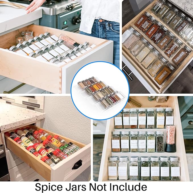 Antimbee Spice Drawer Organizer, 4 Tier- 4 Pack Acrylic Spice Rack Tray for Drawer, Expandable From 13" to 26" Kitchen Spice Rack Tray for Countertop Holds up 28 Spice Jars (Jars not Include)-Ruum Studio Home