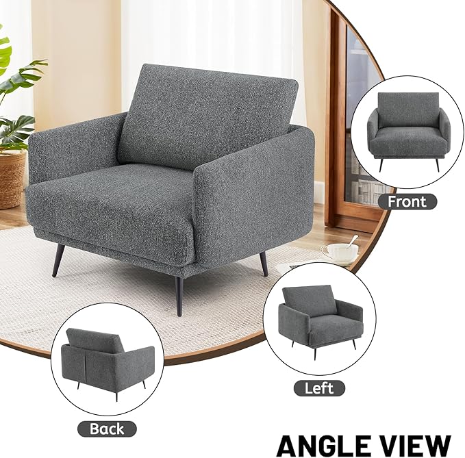 Oversized Accent Chair for Living Room Chairs Reading Arm Chair Comfy Modern Single Sofa Side Chairs with Metal Legs & Soft Cushion for Bedroom, Balcony,Waiting Room(Chenille, Dark Grey)-Ruum Studio Home