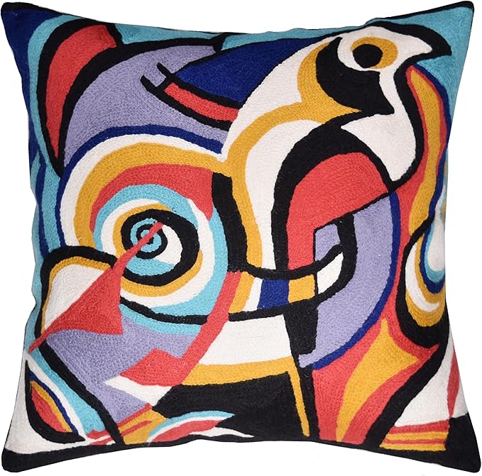 Kandinsky Improvisation Modern Decorative Pillow Cover Black Abstract Toss Pillows Farmhouse Chair Cushion Contemporary Pillow Mid-Century Chair Cushions Hand Embroidered Pillow Wool Size 18x18-Ruum Studio Home