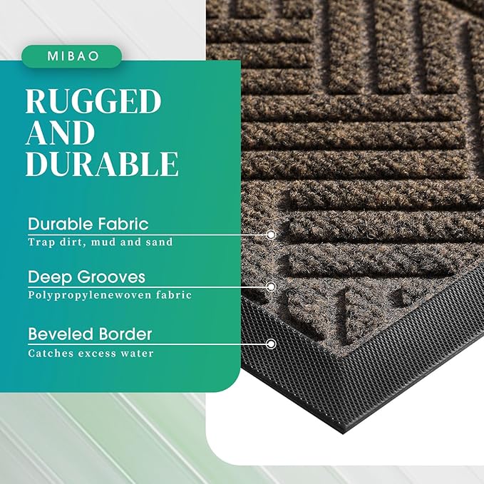 Mibao Front Door Mat Outside Entrance, Durable Outdoor Indoor Mat, Low Profile Heavy Duty Doormat, Non-Slip, Traps Dirt and Moisture, Easy Clean Patio Porch Entryway Mat, 47" x 32", Brown-Ruum Studio Home