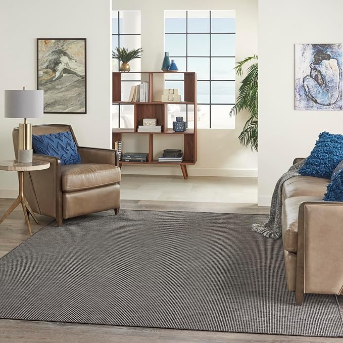 Nourison Positano Indoor-Outdoor Charcoal 9' x 12' Area Rug, Easy Cleaning, Non Shedding, Bed Room, Living Room, Dining Room, Backyard, Deck, Patio (9x12)-Ruum Studio Home