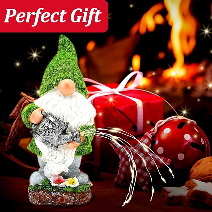 Flocked Solar Garden Gnomes Outdoor Statues-11.8‘’Outdoor Garden Decor-LED Outdoor Decor Light-Unique Housewarming Gifts Yard Art Sculptures for Patio Lawn Ornaments-Ruum Studio Home