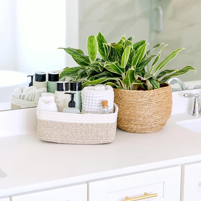 NaturalCozy 11.8"x8"x4.5” Storage Baskets for Shelves 3 Pack | Cotton Rope Woven Small Baskets for Organizing | Small Storage Bins for Nursery, Bathroom, Closet, Cube Shelf, Decorative, Gift Basket-Ruum Studio Home