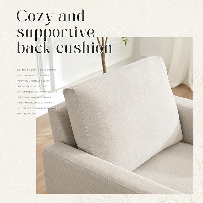 Mid-Century Accent Chair,Modern Linen Fabric Armchair for Living Room,Comfy Upholstered Reading Accent Chairs for Bedroom,Single Sofa Chair with Wood Legs (Beige, 2 Pack)-Ruum Studio Home