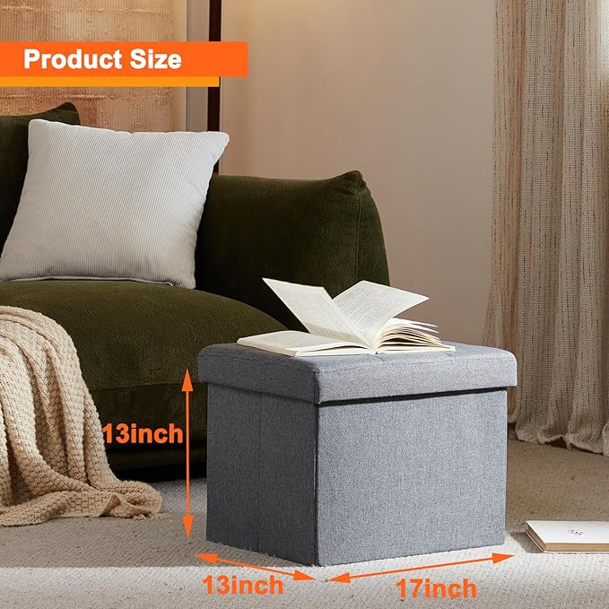 ALASDO Storage Ottoman Footrest Stool Small Ottoman with Storage Foldable Ottomans Foot Rest Footstool Bench for Living Room 17x13x13inches Grey-Ruum Studio Home