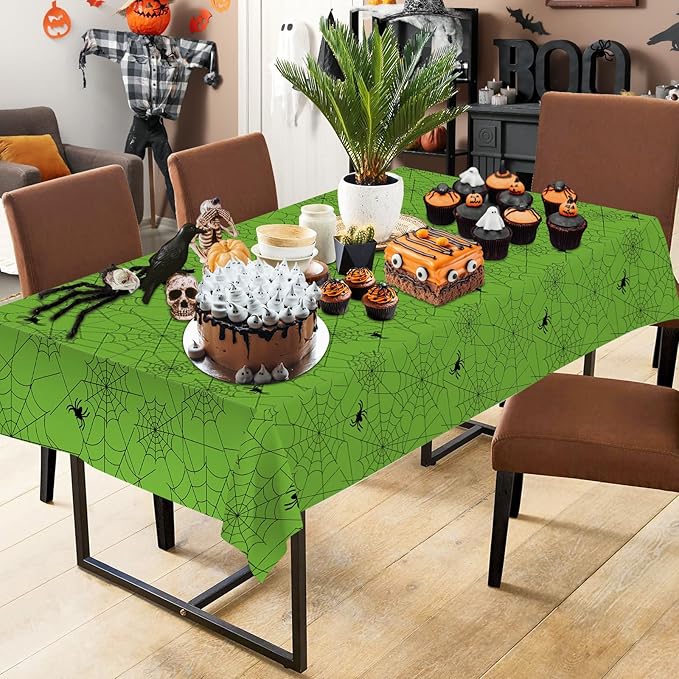 2 Pcs Halloween Tablecloth - Plastic Halloweens Spider Webs Table Cloth, Green Disposable Rectangle Spiderweb Table Cover for Halloween Party Decorations Supplies Favors Tables Decor, 108 x 54 Inch-Ruum Studio Home
