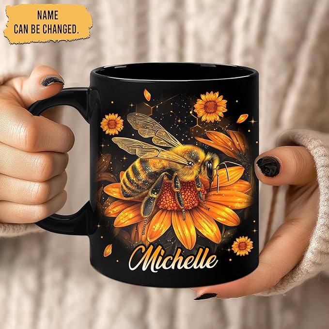 Hyturtle Personalized Sunflower Bee Mug - Bee Keeper Gifts For Women Lovers Teacher - Honey Gifts For Beekeeper Farmer On Birthday - Queen Honeycomb Decor - Custom Coffee Cup Ceramic Mug 11 Oz 15 Oz-Ruum Studio Home