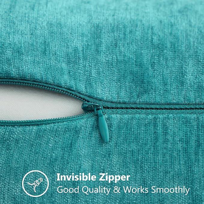 decorUhome Chenille Soft Throw Pillow Covers 16x16 Set of 2, Farmhouse Velvet Neutral Decorative Euro Pillow Covers with Stitched Edge for Couch Sofa Bed Home Decor, Turquoise-Ruum Studio Home