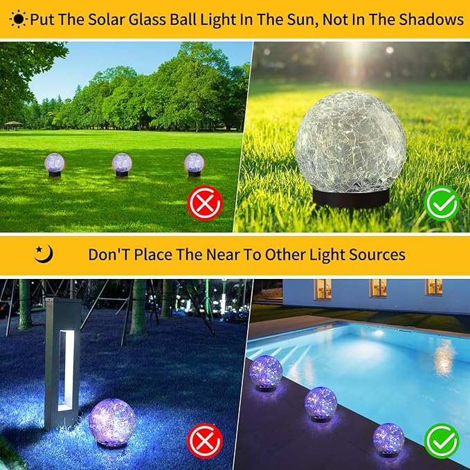 Solar Globe Lights Outdoor Waterproof-Solar Balls for Garden-Cracked Glass Ball Lights Outdoor-Solar Orbs for Outside-Decorations for Patio and Yard Lawn Backyard Decor-Ruum Studio Home