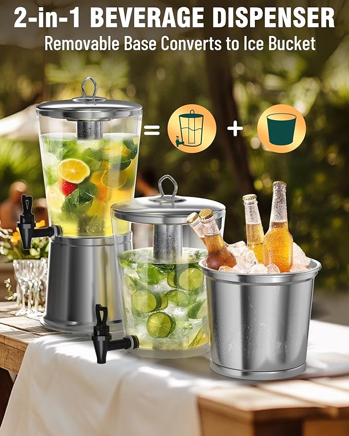 WantJoin Beverage Dispenser With Stand, Drink Dispenser for Party, Stainless Steel Water Dispenser with Ice Core, Spigot, Drink Jar Jug For Home Parties Lemonade, Clear Acrylic, 2-GALLONS 8 Liters-Ruum Studio Home