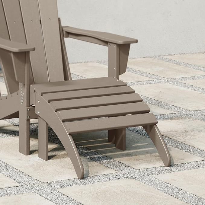 WestinTrends Outdoor Ottoman, Patio Adirondack Ottoman Foot Rest, All Weather Poly Lumber Folding Foot Stool for Adirondack Chair, Widely Used for Outside Porch Pool Lawn Backyard, Weathered Wood-Ruum Studio Home