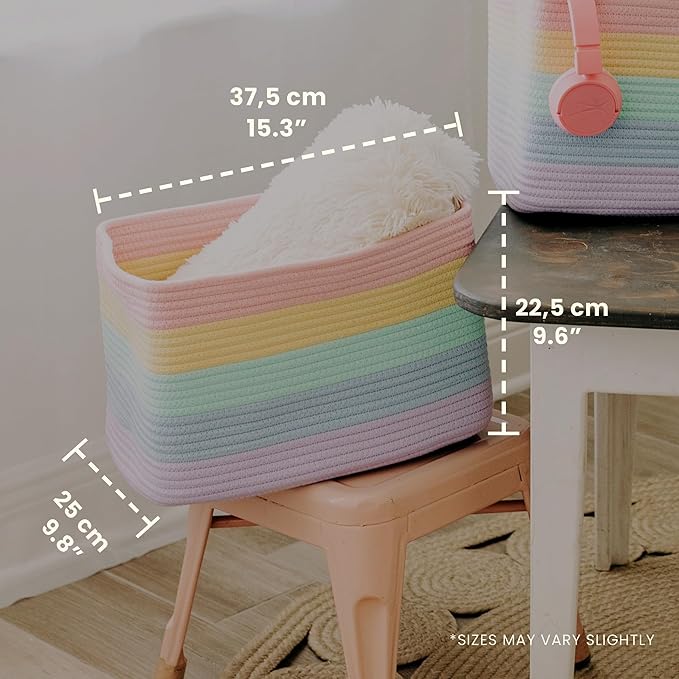 OrganiHaus Set of 3 Rainbow Woven Storage Baskets for Organizing, Cotton Rope Organizer Bins for Shelves, Closet & Nursery, Dog Toy Basket, Decorative Bins for Toys, Towels & Books - 15x10x9-Ruum Studio Home