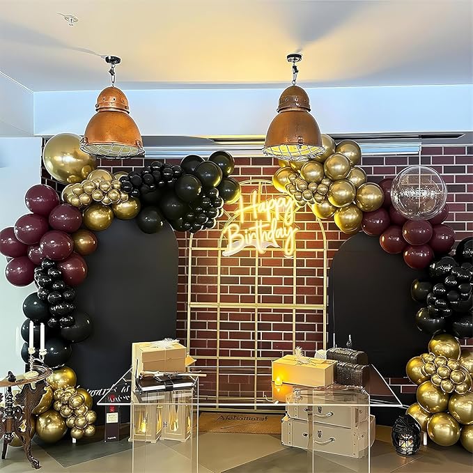 Black Burgundy Gold Balloons 12 Inch Burgundy Maroon Red Black Metallic Gold Latex Confetti Balloon for Kids Graduation Birthday Baby Shower Party Decoration-Ruum Studio Home
