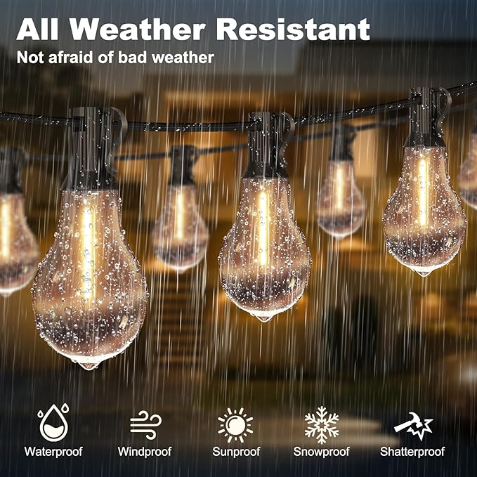 75FT Outdoor String Lights Waterproof with 50+4 Bulbs (1.5FT Bulbs Spacing), Remote & Dimmer, Commercial Patio String Lights with 3 Mode Light & Timing, 100PC Mounting Ties for Outside-Ruum Studio Home
