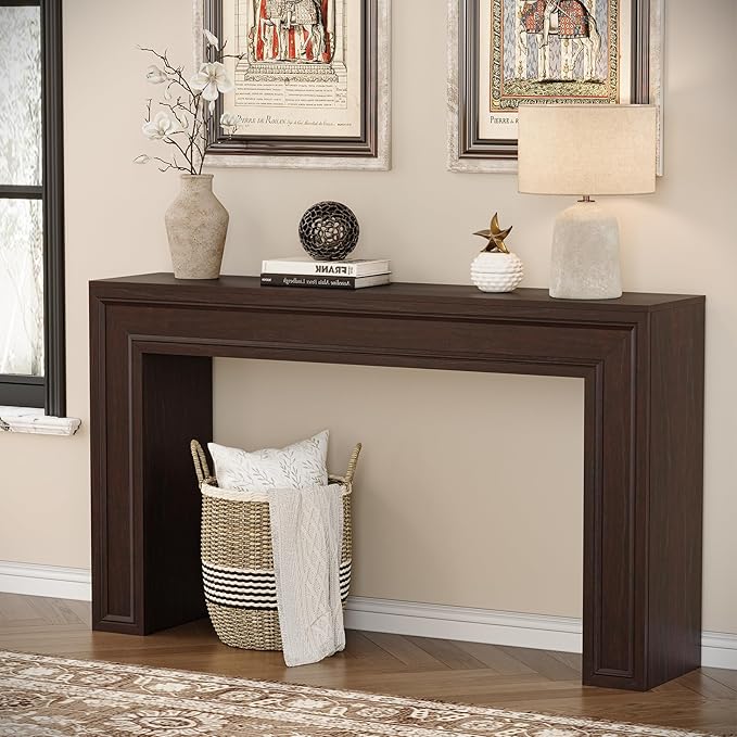 Rresyet 55 Inch Long Console Table, Sofa Table Behind Sofa, Wooden Entryway Table, Farmhouse Entryway Table for Entry, Hallway, Living Room (Cherry)-Ruum Studio Home