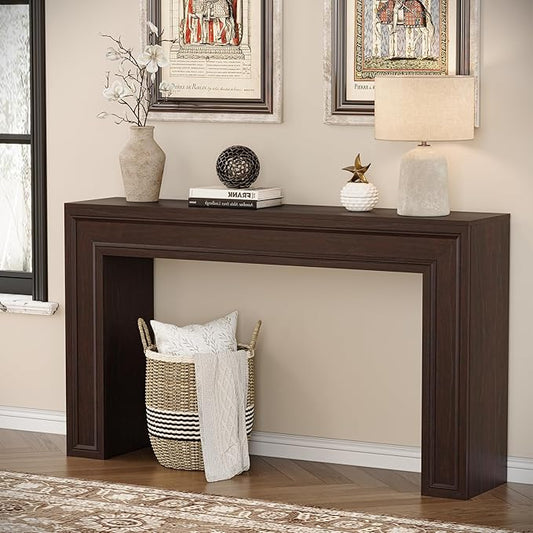 Rresyet 55 Inch Long Console Table, Sofa Table Behind Sofa, Wooden Entryway Table, Farmhouse Entryway Table for Entry, Hallway, Living Room (Cherry)-Ruum Studio Home
