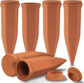 Large Terracotta Watering Spikes with Lids, Automatic Plant Waterer Outdoor | Indoor, Vacation Friendly Clay Plant Watering Devices System, Slow Release Self Watering Planter Insert, 6 Pack-Ruum Studio Home