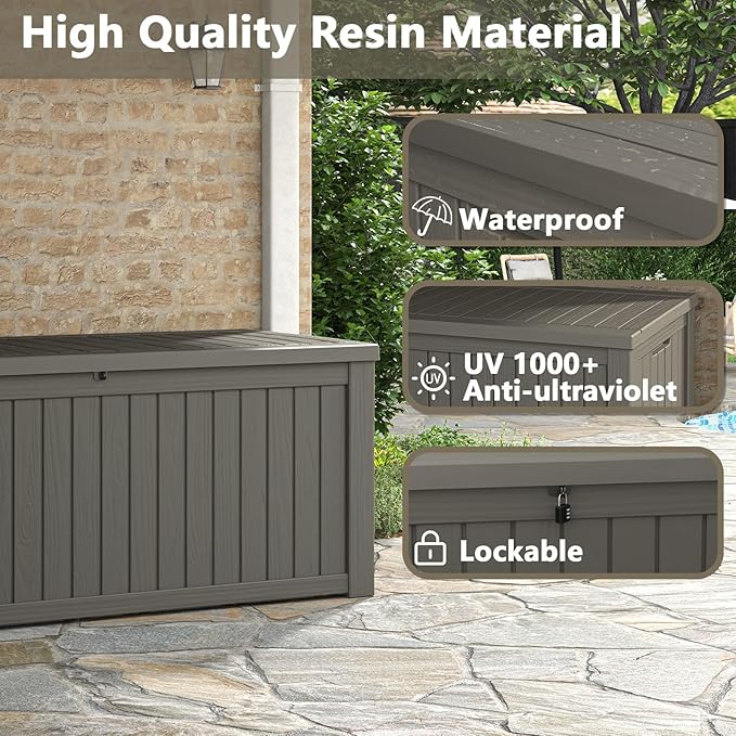 Outdoor Storage Box, 180 Gallon Deck Box, Waterproof and UV Resistant Large Resin Storage Bin, Organization and Storage for Patio Furniture, Outdoor Cushions, Garden Tools, Lockable-Ruum Studio Home