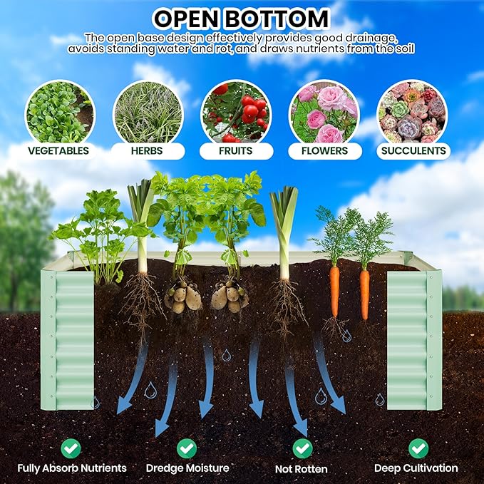 Galvanized Raised Garden Bed Outdoor, 2 Pcs 6x3x2FT Outdoor Large Planter Raised Beds Open Base with Safety Edge and Glove for Vegetables Flowers Ground Planter, Green-Ruum Studio Home