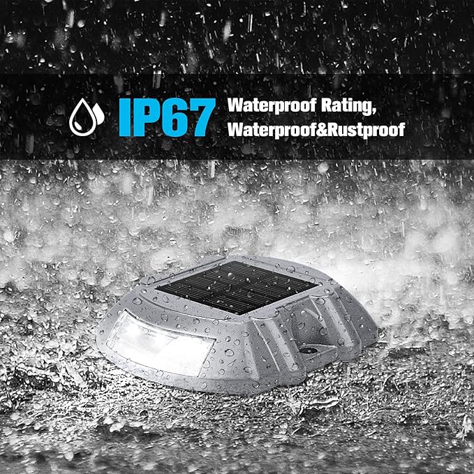 VOLISUN Solar Deck Lights Driveway Dock Lights, 12-Pack Led IP67 Waterproof Outdoor Warning Step Lights for Driveway Sidewalk Garden Pathway Yard(White)-Ruum Studio Home