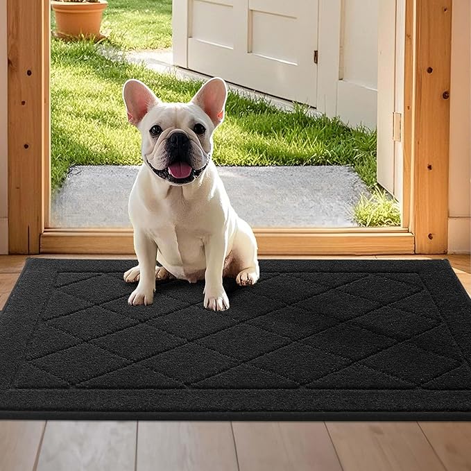 JSEI Dirt Trapper Door Mat 24"x36", Non-Slip Washable Entryway Mats, Dog Door Mat, Stain Resistant and Absorbent Floor Mats, Low Profile Welcome Mat for Front Back Door, Black-Ruum Studio Home