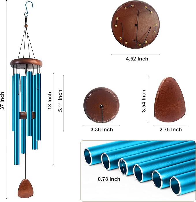 Large Aluminium Wind Chimes 37 Inches to Create a Zen Atmosphere Suitable for Outdoor, Garden, Patio Decoration. Classic Wind Chimes with Wind Catcher Suitable as A Gift for Unisex(Blue)-Ruum Studio Home