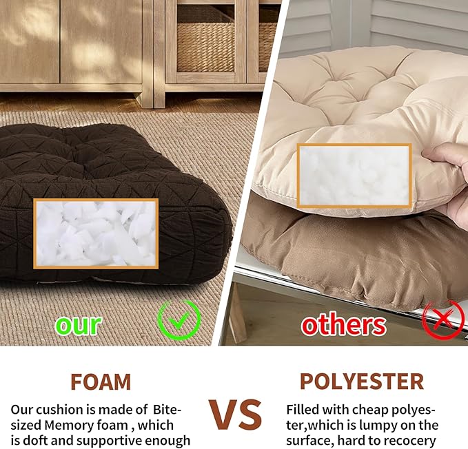 Large Chair Cushions with Handle, 20"x 20" Bite-Size Memory Foam Seat Cushions for Wicker Chair, Patio Non-Slip Rattan Chair Pads, Square Floor Cushion, Brown-Ruum Studio Home
