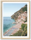 HesenDot Natural OAK Wood Framed Italian Positano Beach Wall Art,12x16in Amalfi Coast Canvas Wall Print,Summer Coastal Landscape Poster Wall Decor for Living Room,Bedroom,Office Gallery Set of 1-Ruum Studio Home