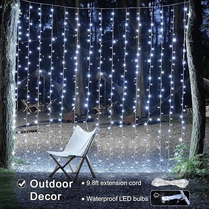 JMEXSUSS 300 LED 9.8x9.8Ft Curtain Lights Indoor with Remote, White Christmas Lights Plug in, 8 Modes White String Lights for Bedroom Wall Wedding Reception Dorm Party Backdrop Window Outdoor Decor-Ruum Studio Home