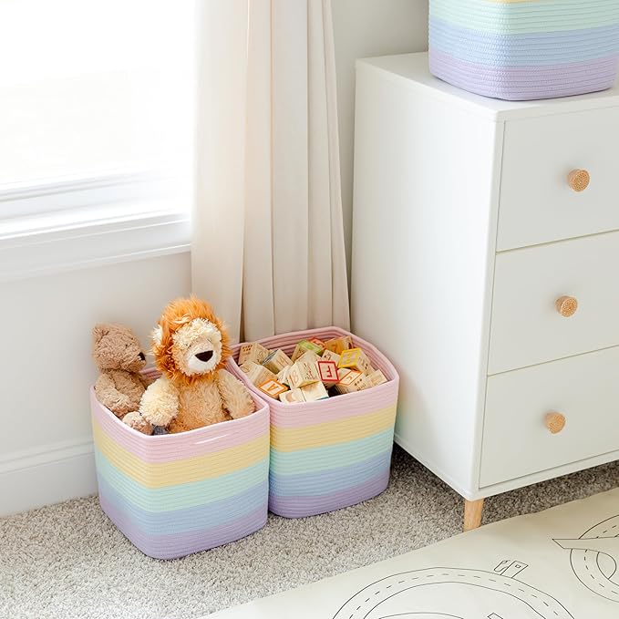NaturalCozy Storage Cubes 11 Inch Cotton Rope Woven Baskets for Organizing, 3-Pack | Cube Storage Bin | Square Storage Baskets for Shelves Organizer, Classroom, Kids Toy Bins, Closet, Baby Nursery-Ruum Studio Home