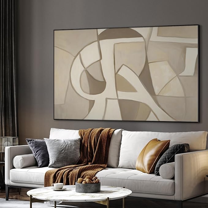 SIGNWIN 46"x72" Extra Large Framed Wall Art Neutral Abstract Geometric in Mid-Century Style, Retro-Inspired Design for Home Living Room Bedroom Decor (Frame Assembly Required)-Ruum Studio Home