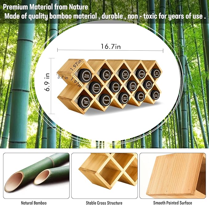 Bamboo Criss Cross Spice Rack Organizer for Cabinet, Wood Seasoning Rack Spice Holder, 18-Jar Spice Rack Tower Spice Storage for Kitchen Countertop Drawer-Jars Not Included-Ruum Studio Home