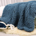 Carriediosa Chunky Knit Throw Blanket 50" X 60", 100% Hand Made Large Chenille Loop Yarn Soft Fluffy Throws for Couch Sofa Bed, Big Crochet Cozy Heavy Thick Cable Woven Blankets, Lyons Blue-Ruum Studio Home
