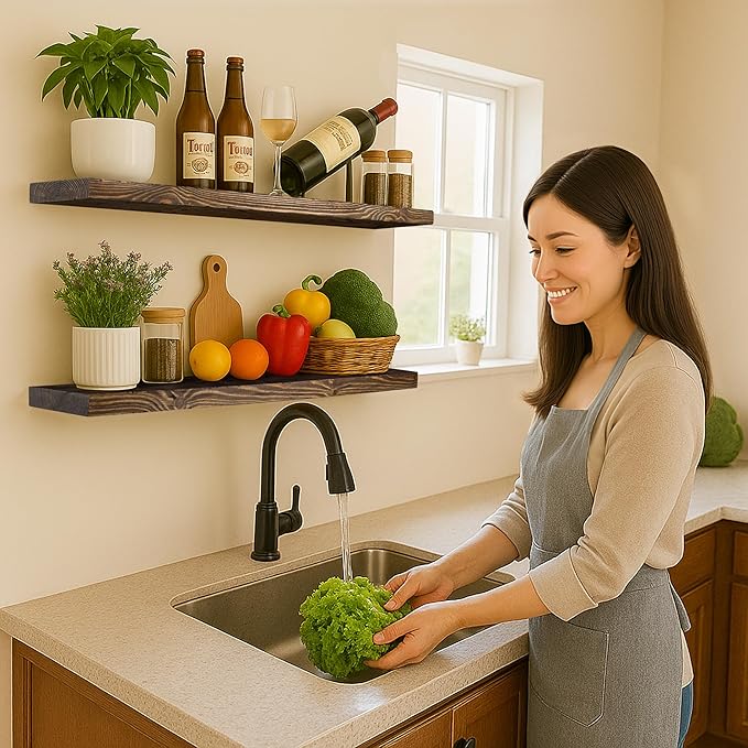 BGMG Floating Shelves 36 inch Long, Distressed,Wide Rustic Wooden Wall Shelves for Bathroom Living Room Bedroom Kitchen Farmhouse Set of 2-36x6.7x1.25 inch-Distressed Walnut-Ruum Studio Home