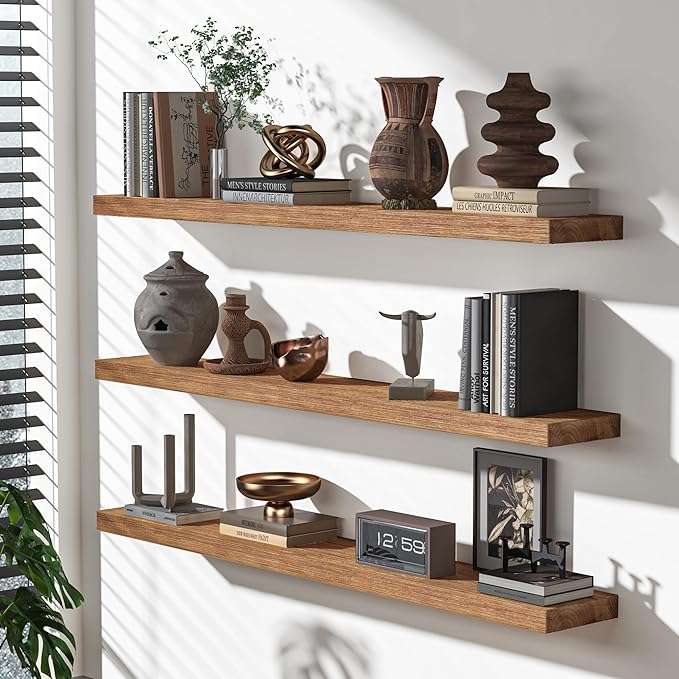 Floating Shelves for Wall, USA-Sourced Fir Wood 48 Inch Wall Shelves Set of 1, Natural Rustic Solid Wooden Floating Shelves Wall Mounted, Nursery Book Storage Shelf, Display Shelf for Bathroom-Ruum Studio Home
