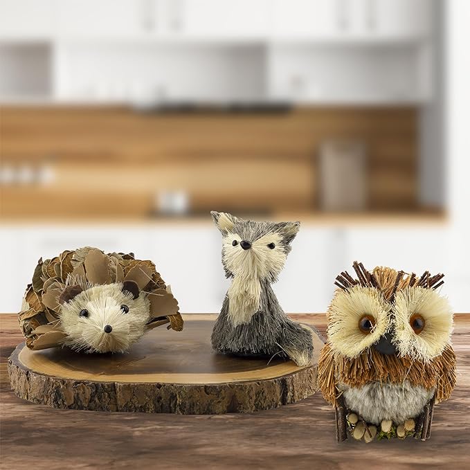 AuldHome Design Woodland Friends Figurines (Set of 3, Fox/Owl/Hedgehog); Forest Animals Decor for Fall, Christmas, Winter and Themed Decor or Parties-Ruum Studio Home