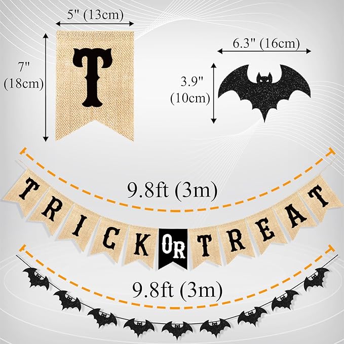 Uniwish Trick or Treat Burlap Banner Halloween Decorations for Mantel Fireplace Glitter Bat Garland Bunting Home Wall Decor Halloween Party Supplies-Ruum Studio Home