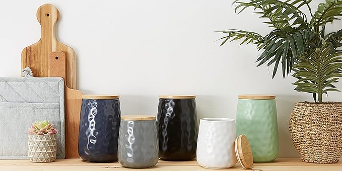 DII Kitchen Accessories Collection, Textured Matte Ceramic Canister Set, Black Dimple, 2 Piece-Ruum Studio Home