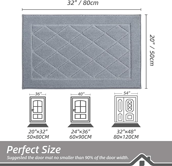 BEQHAUSE Dirt Trapper Door Mat 20" x 32", Doormat Non-Slip Entryway Rugs Washable, Dog Door Mat Stain Resistant and Absorbent Welcome Floor Mat for Front Back Door, Muddy Wet Shoes & Paws, Grey-Ruum Studio Home