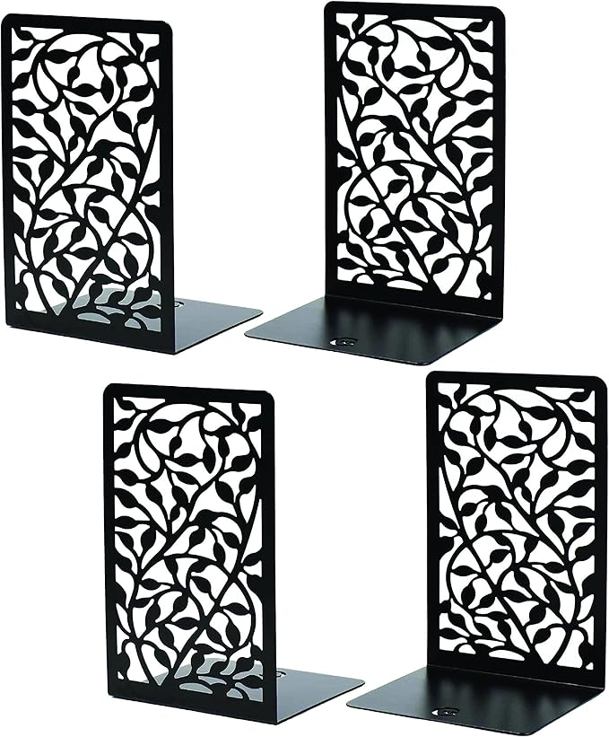 CNK Book Ends Bookends for Decorative Books Holder Bookend Shelves End Hold Heavy Duty Holders Stoppers Metal Stopper Cute Boho Bookshelf Holds Cookbook Office Home Set of 4 Bookends Pair Black-Ruum Studio Home