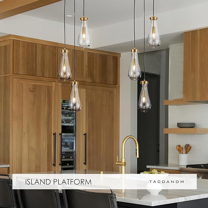 3-Light Raindrop Pendant Light Fixtures, Brass Glass Pendant Lighting, Teardrops Modern Hanging Light for Entryway Foyer Kitchen Island Dining Living Room Hallway-Ruum Studio Home