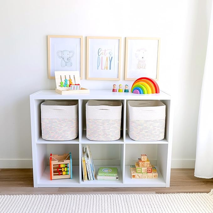 NaturalCozy Storage Cubes 11 Inch Cotton Rope Woven Baskets for Organizing, 3-Pack | Cube Storage Bin | Square Storage Baskets for Shelves Organizer, Classroom, Kids Toy Bins, Closet, Baby Nursery-Ruum Studio Home